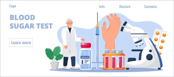 Diabetes Koncept Vektor För Hemsida Glukometer För Blodglukosmätare Läkaren Behandlar — Stock vektor