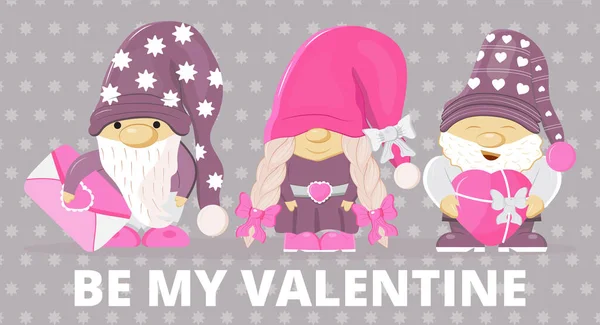 Valentinstag Gnome Konzeptvektor Nette Cartoon Elfe Den Händen Valentinstag Herz — Stockvektor