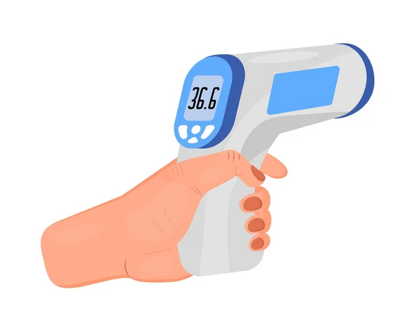 Body Temperature Check Required Non Contact Thermometer Hand Hand Holding — Stock Vector