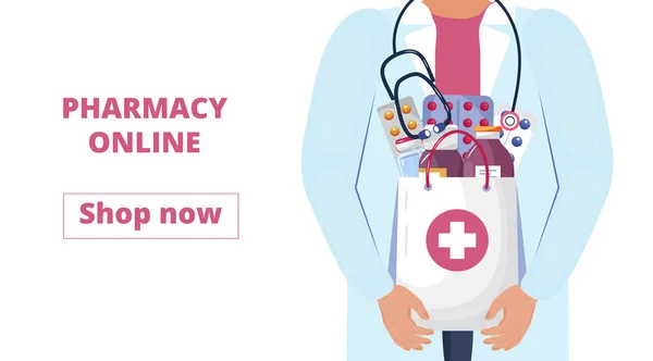 Pharmacie Concept Boutique Ligne Pour Web Page Accueil Pharmacien Vend — Image vectorielle