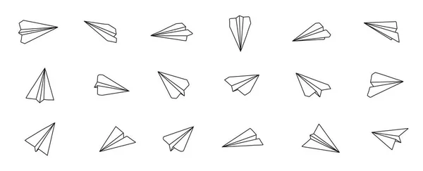 Icono de avión con mosca rout vector. Avión de papel en estilo dibujado a mano. Esquema de aviones de papel. Doodle mensaje, SMS, símbolos de correo electrónico. — Archivo Imágenes Vectoriales