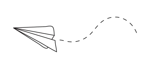 Icona dell'aereo con vettore fly rout. Aereo di carta in stile disegnato a mano. Aeromobili di carta contorno. Messaggi Doodle, sms, simboli e-mail. — Vettoriale Stock