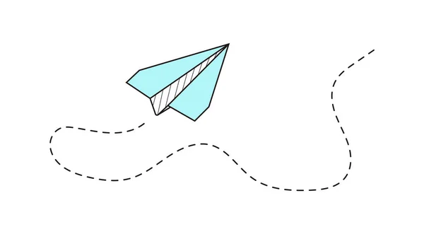 Ícone de avião com vetor de rout de mosca. Avião de papel em estilo desenhado à mão. Descreva aviões de papel. Mensagem doodle, sms, símbolos de e-mail. —  Vetores de Stock