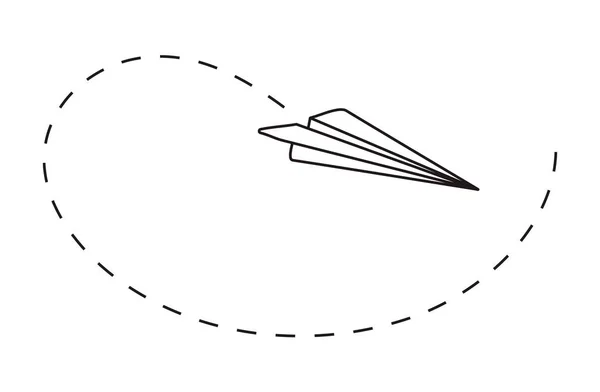 Ícone de avião com vetor de rout de mosca. Avião de papel em estilo desenhado à mão. Descreva aviões de papel. Mensagem doodle, sms, símbolos de e-mail. —  Vetores de Stock