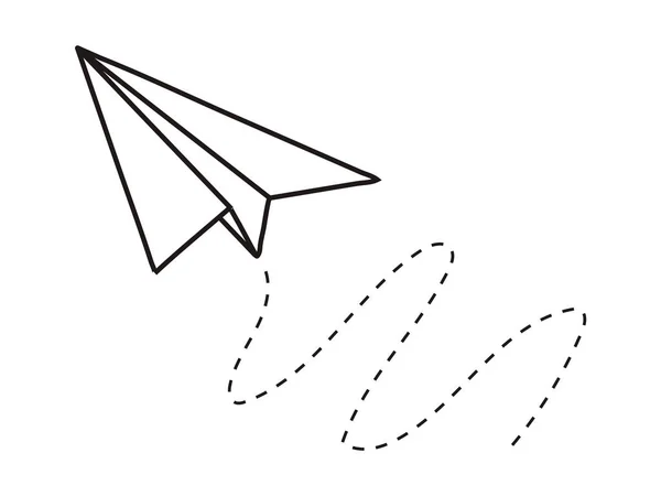 Icona dell'aereo con vettore fly rout. Aereo di carta in stile disegnato a mano. Aeromobili di carta contorno. Messaggi Doodle, sms, simboli e-mail. — Vettoriale Stock