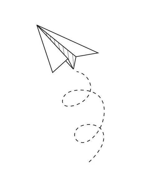 Icona dell'aereo con vettore fly rout. Aereo di carta in stile disegnato a mano. Aeromobili di carta contorno. Messaggi Doodle, sms, simboli e-mail. — Vettoriale Stock