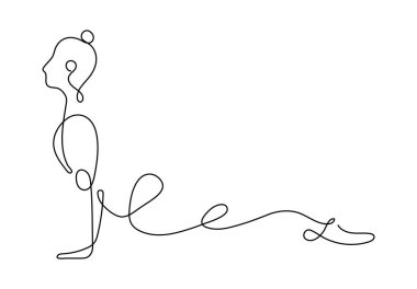 Yoga durmaksızın çizgi sanatında vektör pozu, beyaz arka planda el çizimi tarzı. Yoga kızı minimalizm spor illüstrasyonu.