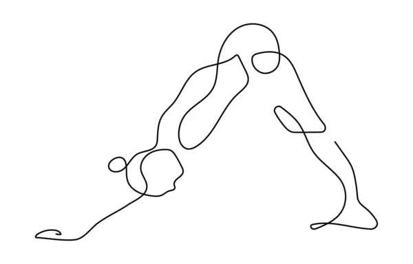 Yoga pose vector in continuous line art, hand drawing style on the white background. Yoga girl minimalism sport illustration. — Vettoriale Stock