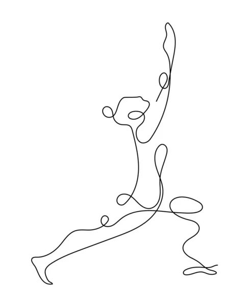 Yoga pose vector en línea continua de arte, dibujo a mano estilo sobre el fondo blanco. Yoga chica minimalismo deporte ilustración. — Vector de stock