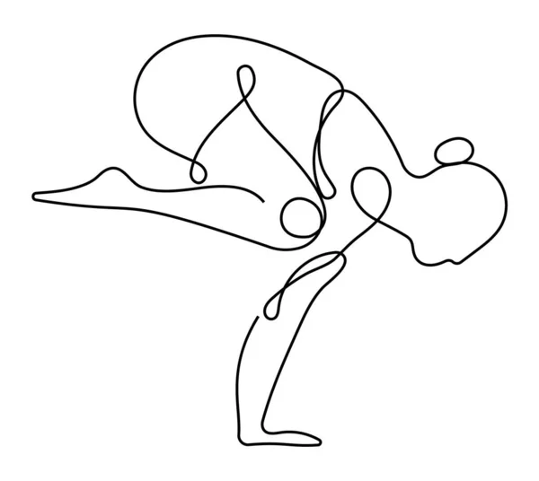 Yoga pose vector in continuous line art, hand drawing style on the white background. Yoga girl minimalism sport illustration. Simple logo, symbol for sport. — Archivo Imágenes Vectoriales