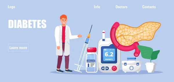 Diabetes Mellitus Diabetes Tipo Vetor Conceito Produção Insulina Pâncreas Comprimidos — Vetor de Stock