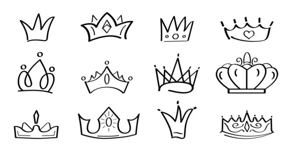 Coroas Vetor Definido Estilo Doodle Rei Rainha Coroa Como Esboço —  Vetores de Stock