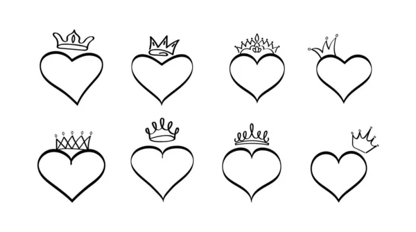Gekrönte Herzen Sketch Stil Handgezeichnete Monra Prinzessinnen Symbol Wie Linienkunst — Stockvektor