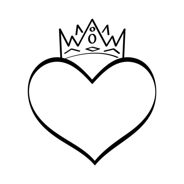 Korunovaný Srdeční Vektor Stylu Náčrtku Znamení Krále Královny Svatební Ikona — Stockový vektor