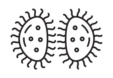 Bakteri hücre bölünmeleri, virüs ikonu, ana hatları. Viral enfeksiyon, amip, infusoria uygulamalar için basit bir işaret, internet. Bakteri kolonisi, Petri kabında mikrop çizimi.