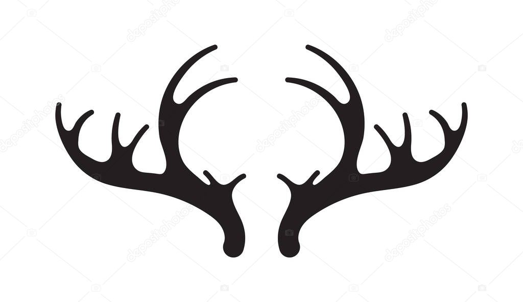 Deer antlers vector. Silhouette of the horns of a wild elk, roe deer on a white background. Hand drawn silhouettes of hunting trophies.