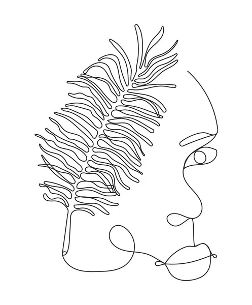 Vector Facial Mujer Hermosa Boho Imagen Abstracta Floral Botánica Creativa — Vector de stock