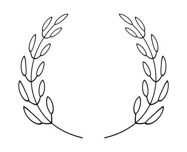 Laurels kenarlık vektörünü basit çizgi stilinde yuvarlak çiziyor. Doğrusal yuvarlak defne yaprakları. Zafer için buğday ve zeytin çelengi, zafer