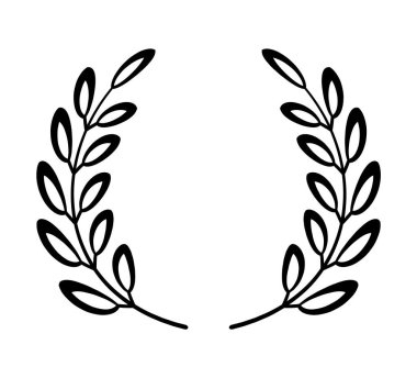 Laurels kenarlık vektörünü basit çizgi stilinde yuvarlak çiziyor. Doğrusal yuvarlak defne yaprakları. Zafer için buğday ve zeytin çelengi, zafer