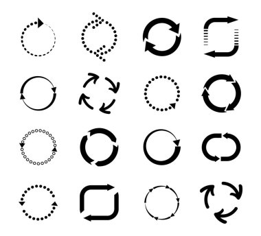 Reload arrows circle. Refresh reload round icon vector set. Modern contemporary mono solid flat in minimal style. Collection of recycle circles.