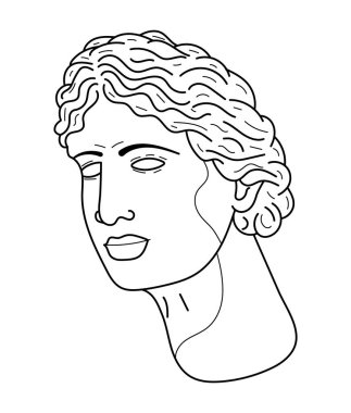 Classic bust sculpture vector in line art style. Greek ancient sculpture vector in outline style.