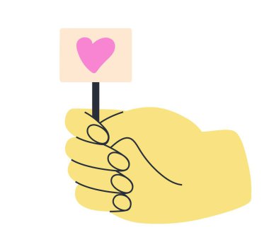 Colorful hands holding banner with heart. Different gestures sign vector. Human hand holds heart shape. Like, feedback, donation symbol illustartion.
