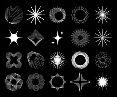 BrutalismSurreal geometric shapes for minimal style design. Rave psychedelic retro futuristic and cyberpunk elements set.