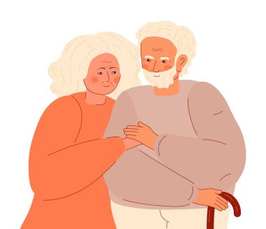 Mutlu yaşlı çiftler konsept vektörü. Dedem ve büyükannemden dolayı mutluyum. Sakin, mutlu emeklilik yaşı çizimleri.