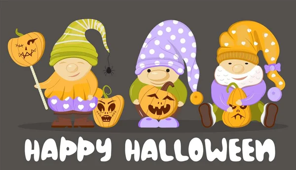 Halloween Gnóm Pozvat Karetní Vektor Šťastný Svatozář Vtipná Trpasličí Ilustrace — Stockový vektor