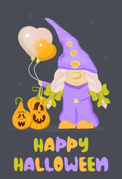 Halloween Gnome Inviter Carte Vecteur Joyeux Dessein Sacré Illustration Naine — Image vectorielle