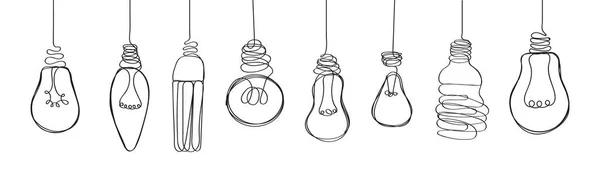 Light Bulb Set Vector Line Dodle Style Hand Drawn Electrical — Stock Vector