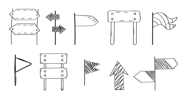 Juego Vectores Bandera Garabato Dibujado Mano Puntero Negro Marcador Señales — Archivo Imágenes Vectoriales
