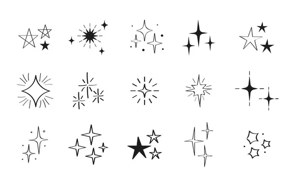 Glitter Stars Doodle Set Vector Sketch Star Shapes Shining Line — Stock Vector