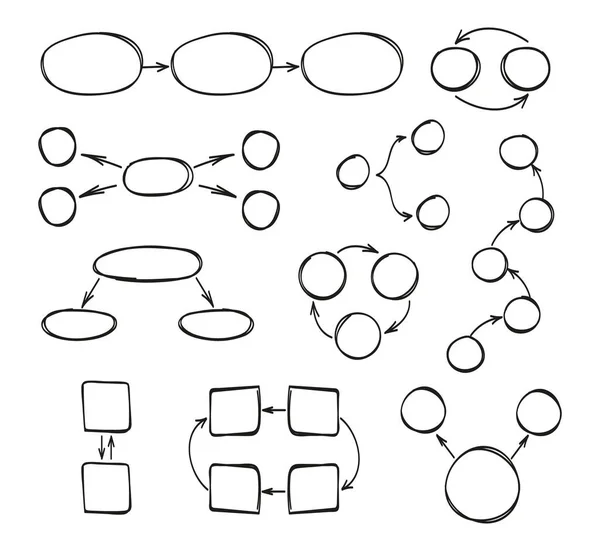 Infografica Doodle Impostato Vettore Cerchio Freccia Infografica Quadrata Bianco Caselle — Vettoriale Stock