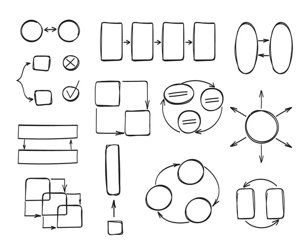 Infografica Doodle Impostato Vettore Cerchio Freccia Infografica Quadrata Bianco Caselle — Vettoriale Stock