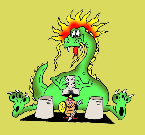 Caricature. Dragon shell game — Stock Photo, Image