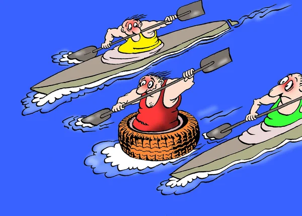 Karikatur. Räder auf dem Wasser sind schneller — Stockfoto