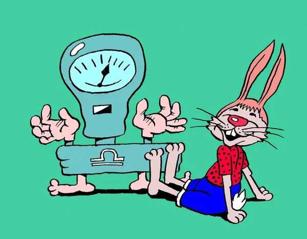Caricature. Rabbit and weighing machine