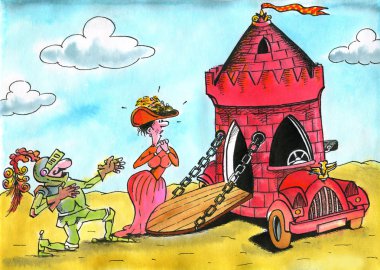 karikatür. Seyyar kale