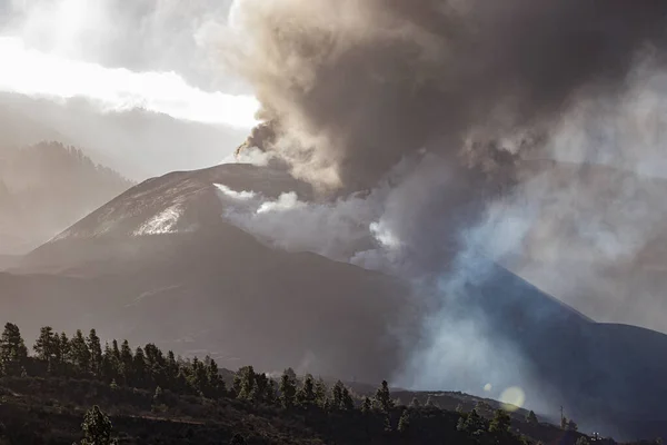 Вид Извержения Вулкана Кумбре Вьеха Пальма — стоковое фото