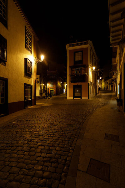La Palma, Canary Islands - November 11, 2021. old town from santa cruz de la palma in the night