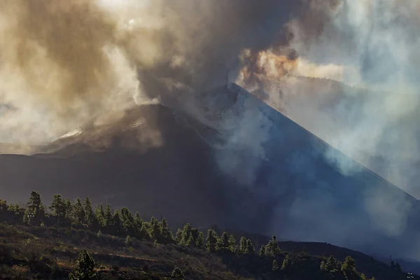 Вид Извержения Вулкана Кумбре Вьеха Пальма — стоковое фото