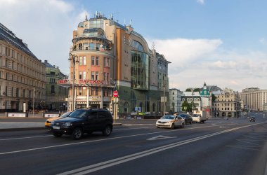 Moscow, Russia, 6 June 2022: Morning landscape around the Metro station Lubyanka. Early morning of warm sunny summer day in the center of Moscow capital