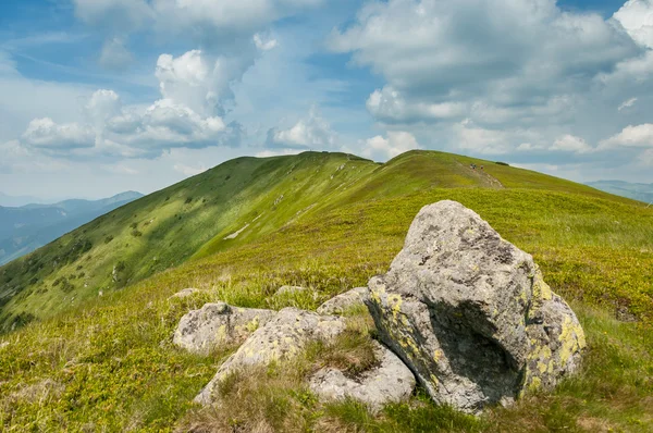 Sommar berg grönt gräs och blå himmel landskap. — Stockfoto