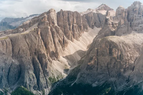 The Sella Group, a plateau shaped massif in the Dolomites, Italy. — Stock Photo, Image