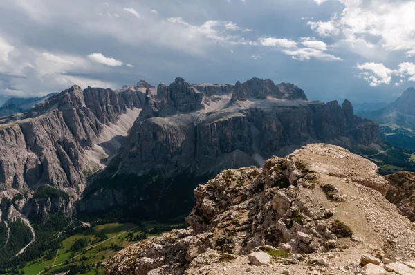 The Sella Group, a plateau shaped massif in the Dolomites, Italy — Stock Photo, Image