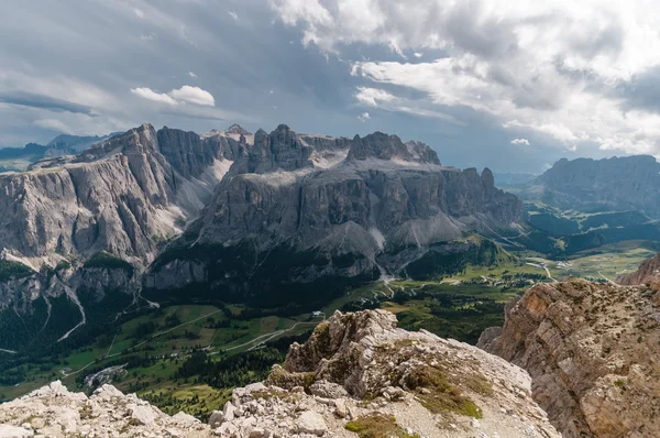 The Sella Group, a plateau shaped massif in the Dolomites, Italy — Stock Photo, Image