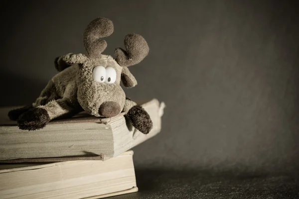 Christmas Elk and books — Stock Photo, Image
