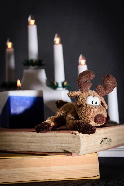 Kerstmis elanden en boeken — Stockfoto
