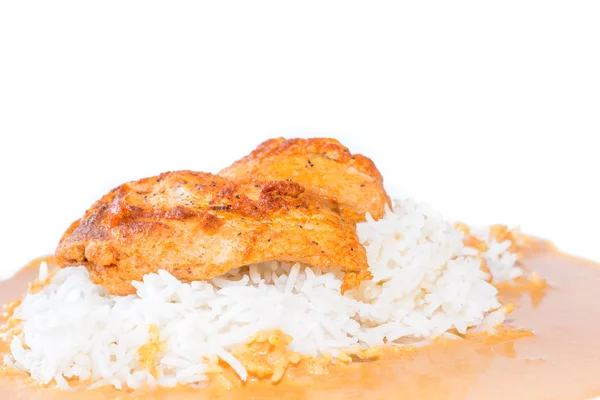 Chicken with pepper sauce with rice. — Stock Photo, Image